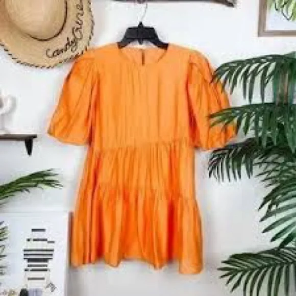 open lace back dress Orange V-Neck Midi Dress